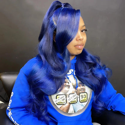 Royal Blue Colored Lace Front Wigs for Black Women 13X4 Body Wave Brazilian Transparent Lace Frontal Wigs Human Hair Pre Plucked
