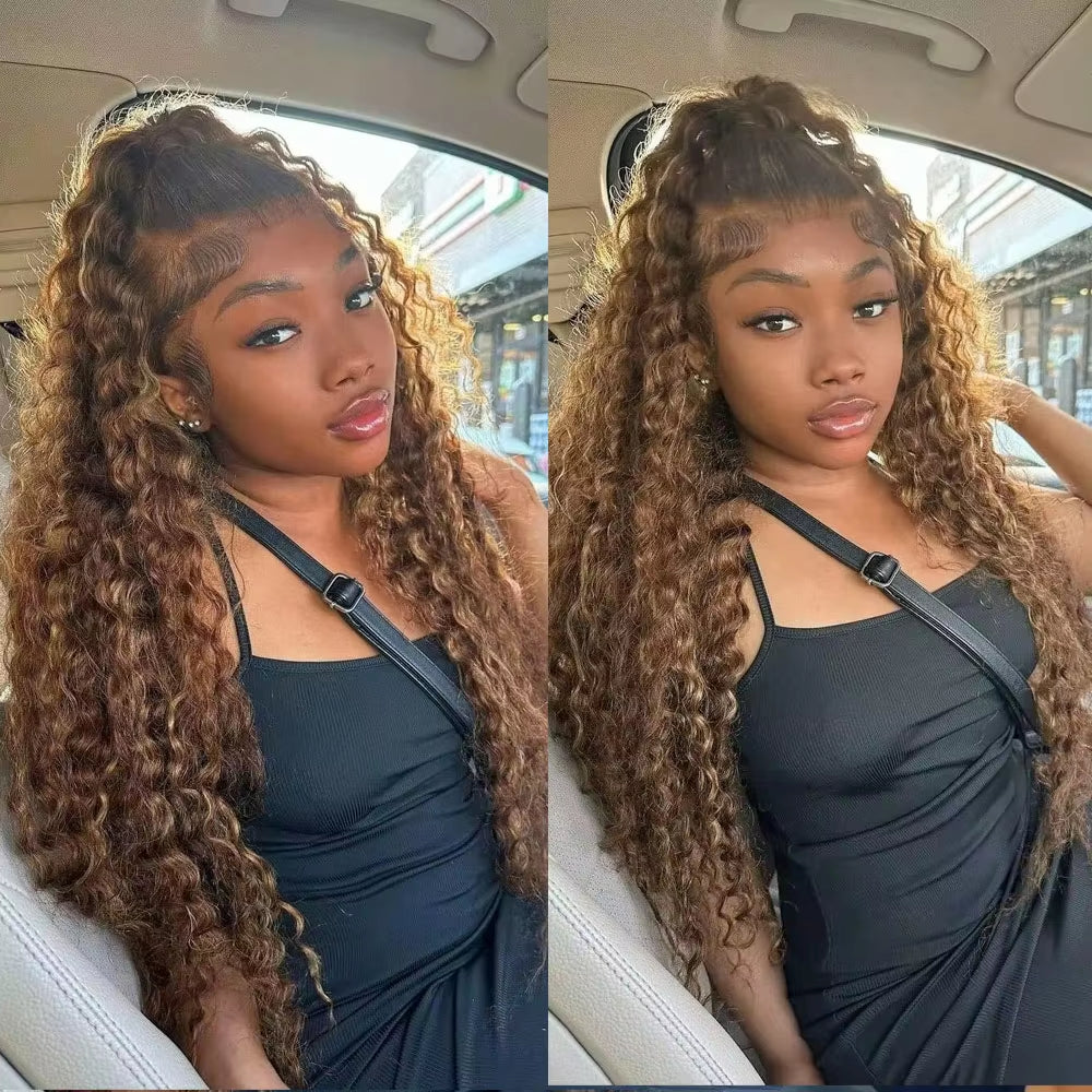 250 Density Invisible Strap Highlight 360 Full Hd Lace Front Wig Honey Blonde Glueless Wig H Deep Wave Frontal Wig Human Hair