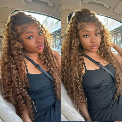 250 Density Invisible Strap Highlight 360 Full Hd Lace Front Wig Honey Blonde Glueless Wig H Deep Wave Frontal Wig Human Hair