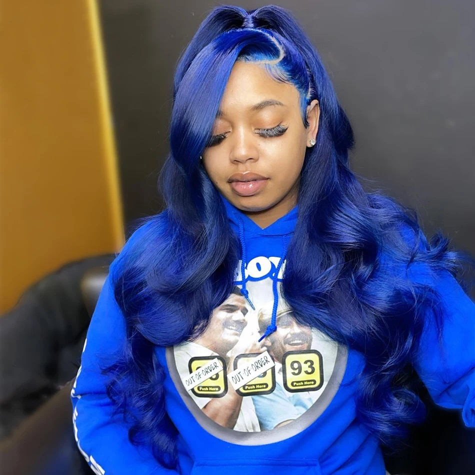 Royal Blue Colored Lace Front Wigs for Black Women 13X4 Body Wave Brazilian Transparent Lace Frontal Wigs Human Hair Pre Plucked