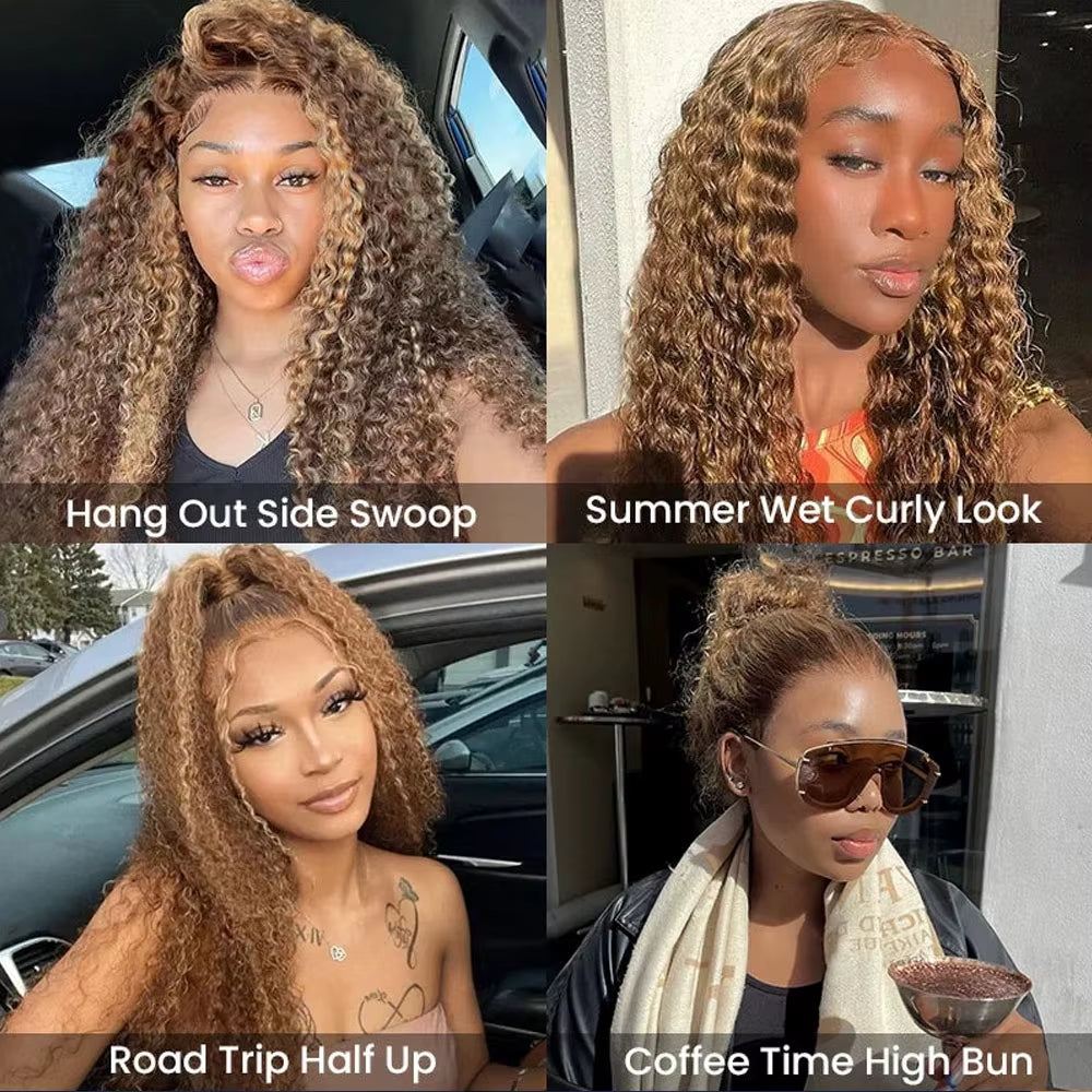 250 Density Invisible Strap Highlight 360 Full Hd Lace Front Wig Honey Blonde Glueless Wig H Deep Wave Frontal Wig Human Hair