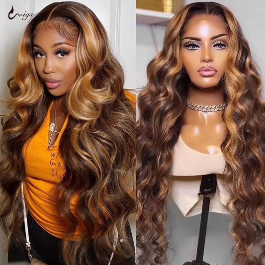 Highlight Body Wave 13X4 Lace Front Wigs Human Hair Honey Blonde Lace Front Human Hair Wigs Brazilian Body Wave Wig