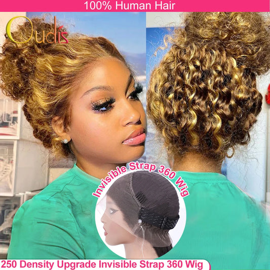 250 Density Invisible Strap Highlight 360 Full Hd Lace Front Wig Honey Blonde Glueless Wig H Deep Wave Frontal Wig Human Hair
