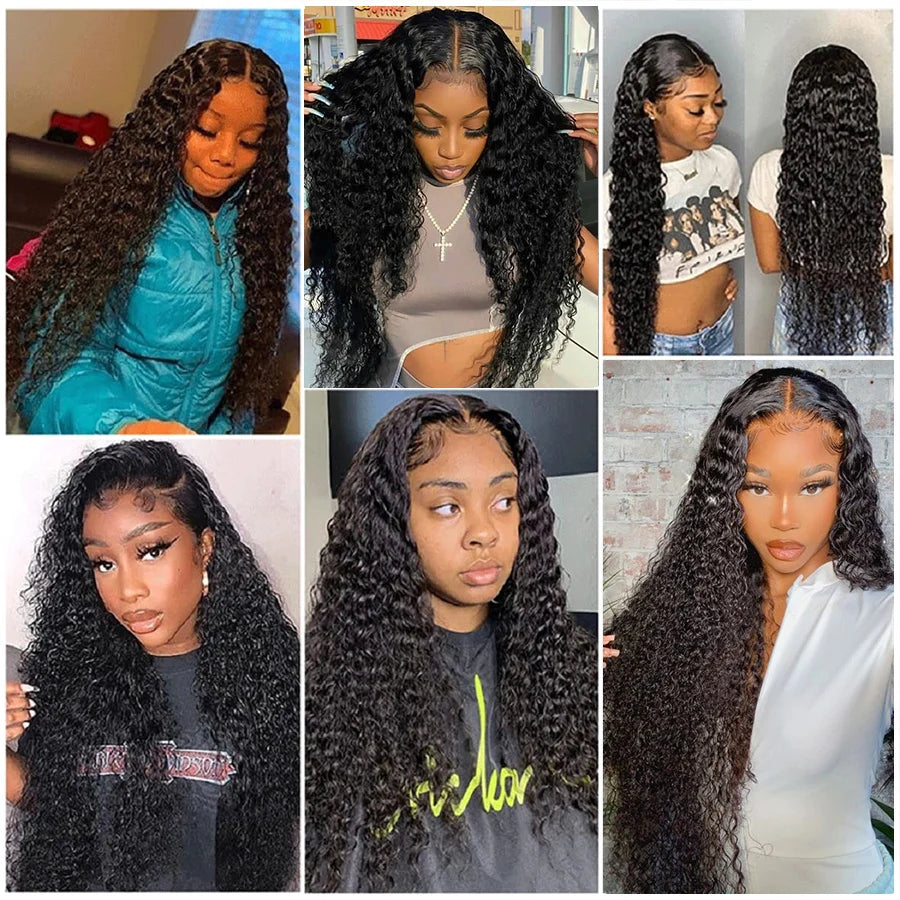 34Inch 13X6 Deep Wave Lace Front Wigs Human Hair 180% Density HD Frontal Water Wave Human Hair Wigs for Black Women Long Curly