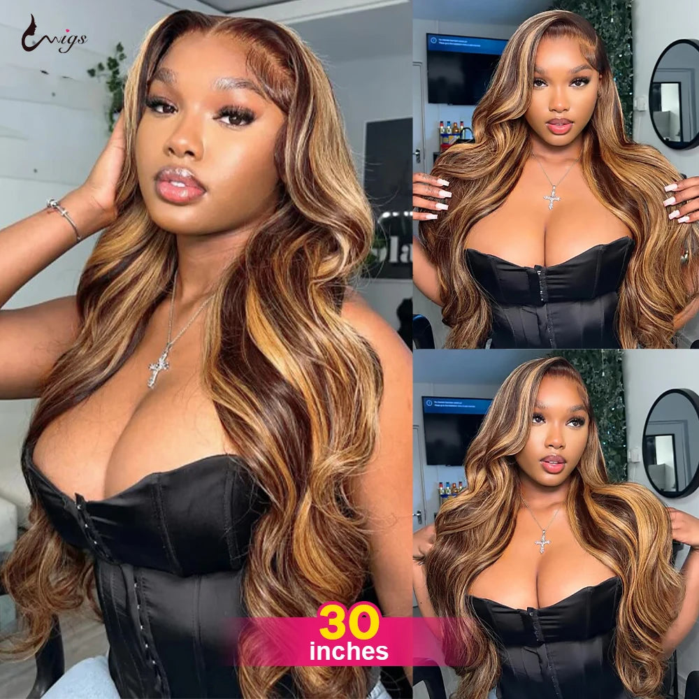 Highlight Body Wave 13X4 Lace Front Wigs Human Hair Honey Blonde Lace Front Human Hair Wigs Brazilian Body Wave Wig